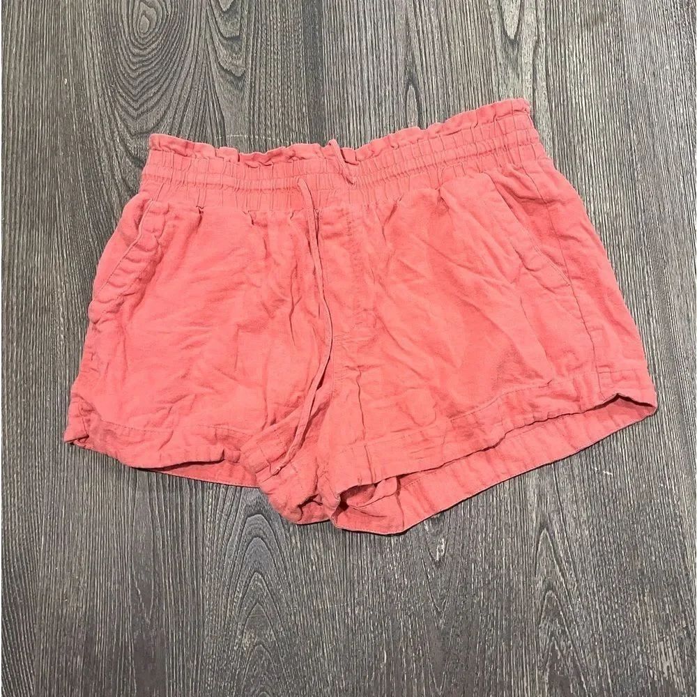 a new day Paperbag Shorts High Rise Elastic Waist Linen Blend Pink Size L